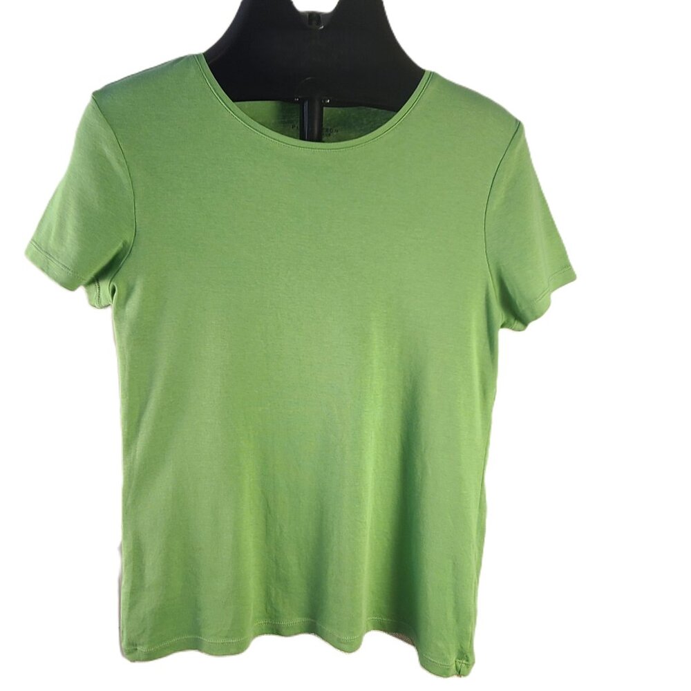 Charter Club Luxury 100% Pima Cotton Short Sleeve Green Tee Women Size Medium